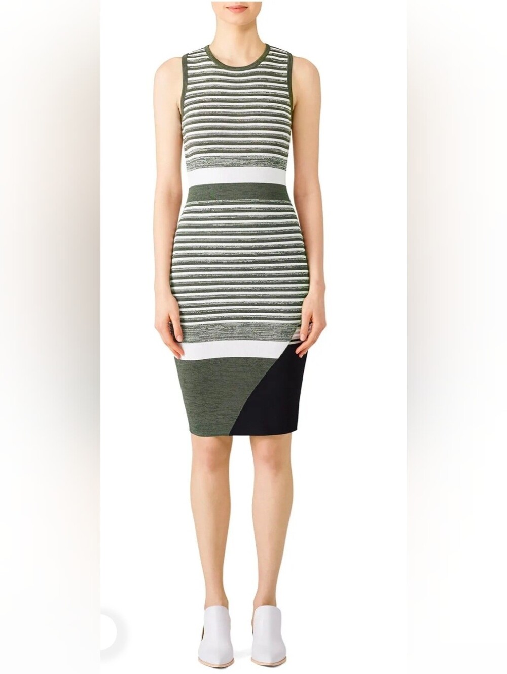 Anthropologie John + Jenn Lucy Olive, White & Black Striped Knit Dress